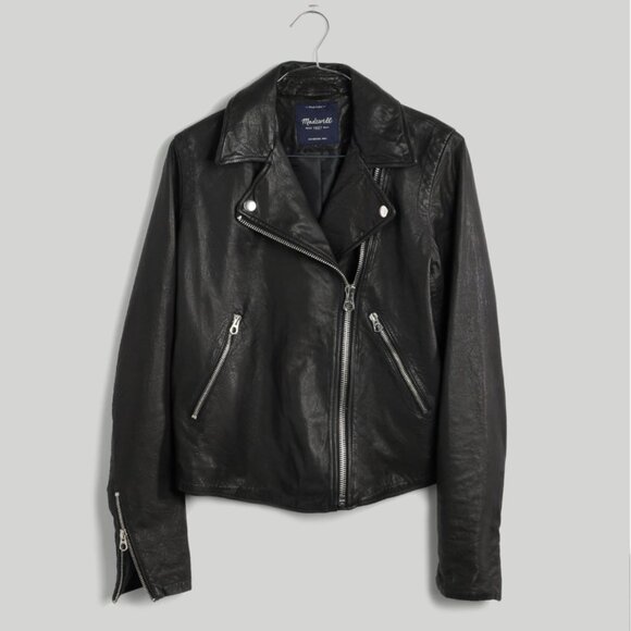 Madewell Washed Leather Motorcycle Jacket / SMALL / TRUE BLACK